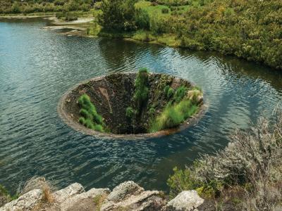 Large sinkhole in a dam lake on the highlands